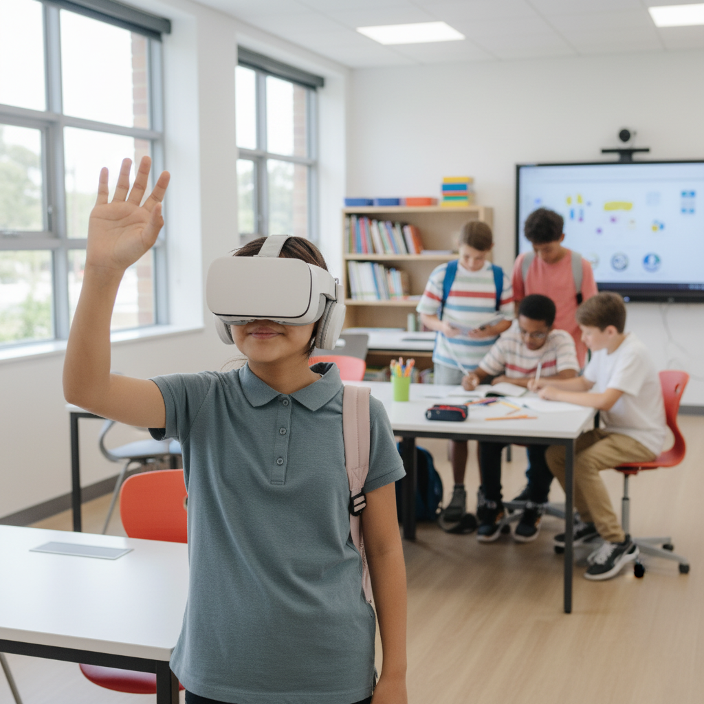 Student experiencing virtual reality in school